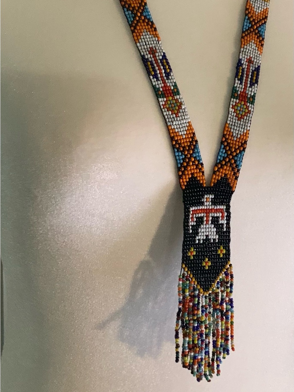 VTG~Handmade Native Multicolor Seed Bead Fringe Necklace